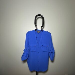 Frank Lyman Ladies Blue V-Neck Blouse